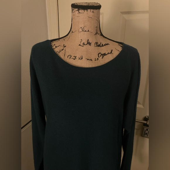Charter Club Luxury 100% Cashmere tunic Sweater Teal green macy’s XL 12 14 - Picture 3 of 6